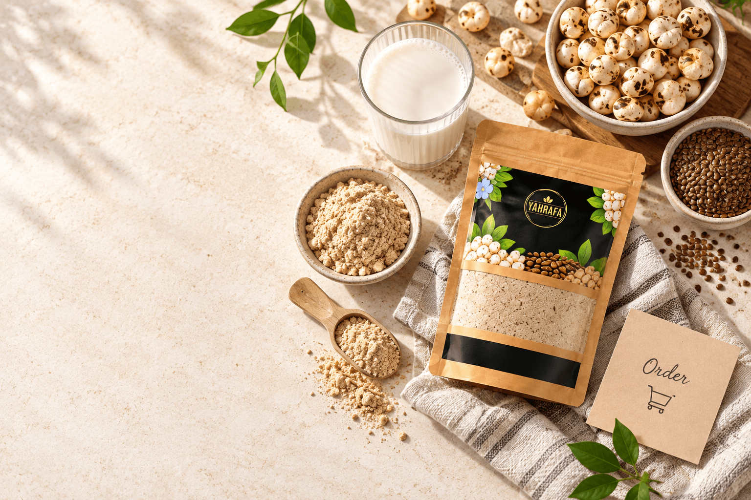 A Yahrafa pantry pouch with serving ingredients